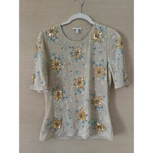 Escada Sequin Floral Mesh Top – Size 34